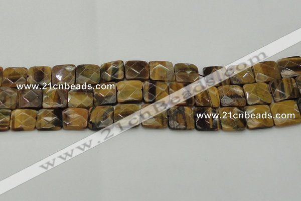 CTE1734 15.5 inches 15*15mm faceted square yellow tiger eye beads