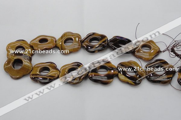 CTE1746 15.5 inches 34mm carved flower yellow tiger eye beads