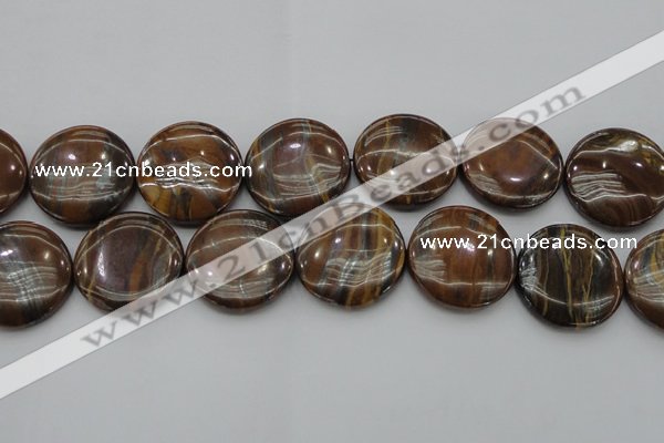 CTE1750 15.5 inches 30mm flat round iron tiger eye beads