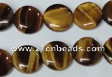 CTE177 15.5 inches 14mm flat round yellow tiger eye gemstone beads