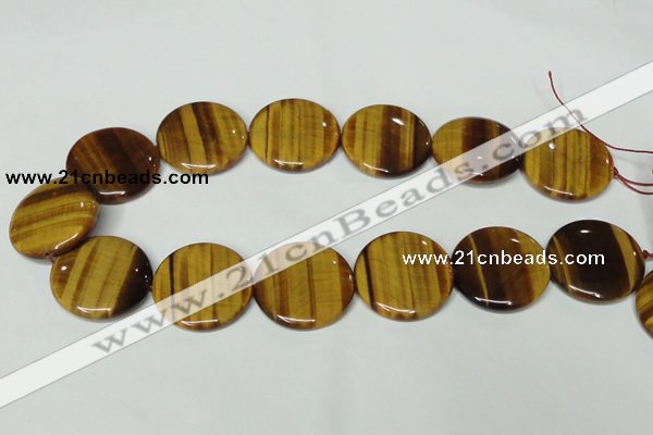 CTE178 15.5 inches 30mm flat round yellow tiger eye gemstone beads