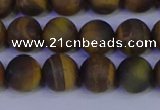 CTE1813 15.5 inches 10mm round matte yellow iron tiger beads