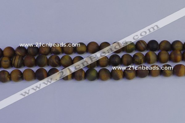 CTE1814 15.5 inches 12mm round matte yellow iron tiger beads