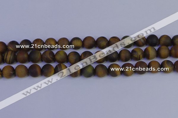 CTE1815 15.5 inches 14mm round matte yellow iron tiger beads