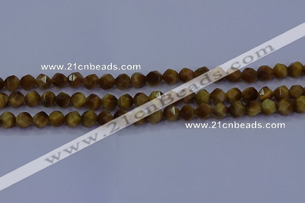 CTE1901 15.5 inches 6mm faceted nuggets golden tiger eye beads