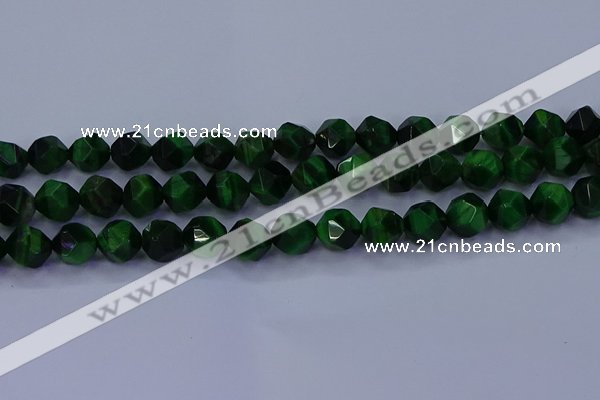 CTE1924 15.5 inches 12mm faceted nuggets green tiger eye beads