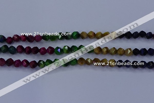 CTE1927 15.5 inches 8mm faceted nuggets colorful tiger eye beads