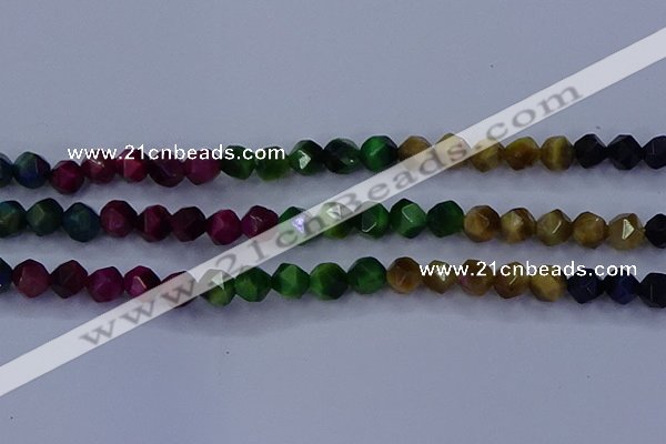 CTE1928 15.5 inches 10mm faceted nuggets colorful tiger eye beads