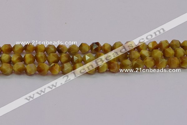 CTE1934 15.5 inches 12mm faceted nuggets golden tiger eye beads