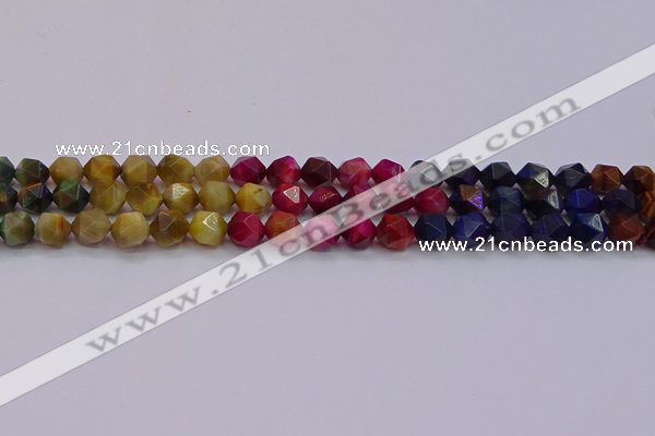 CTE1938 15.5 inches 10mm faceted nuggets mixed tiger eye beads