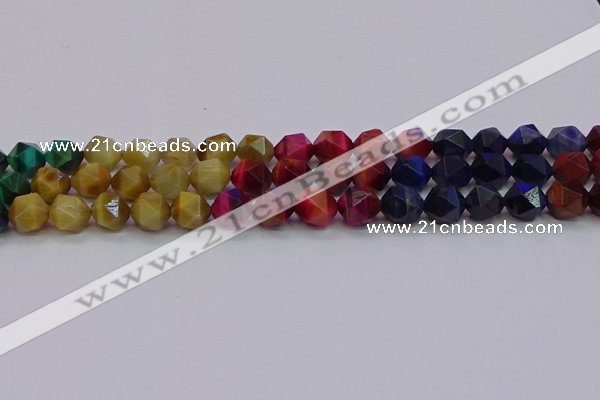 CTE1939 15.5 inches 12mm faceted nuggets mixed tiger eye beads