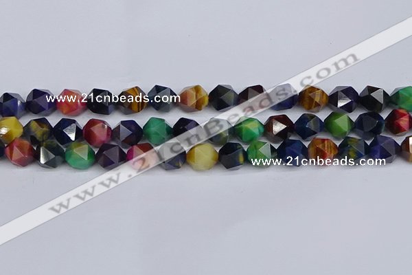 CTE1971 15.5 inches 10mm faceted nuggets mixed tiger eye beads