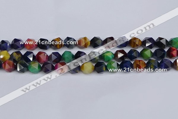 CTE1971 15.5 inches 10mm faceted nuggets mixed tiger eye beads
