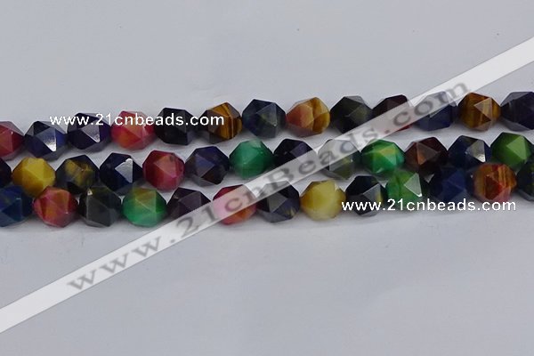 CTE1972 15.5 inches 12mm faceted nuggets mixed tiger eye beads