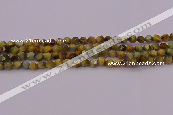 CTE1975 15.5 inches 6mm faceted nuggets golden & blue tiger eye beads