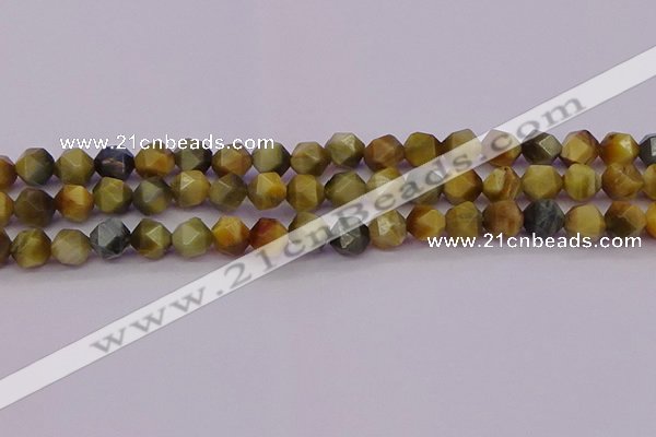 CTE1976 15.5 inches 8mm faceted nuggets golden & blue tiger eye beads