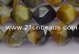 CTE1977 15.5 inches 10mm faceted nuggets golden & blue tiger eye beads