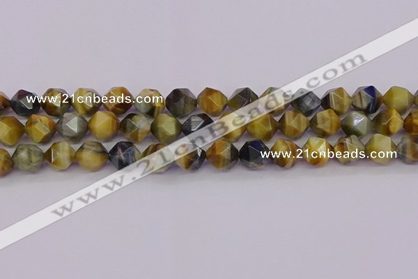 CTE1977 15.5 inches 10mm faceted nuggets golden & blue tiger eye beads