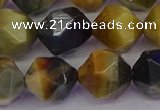 CTE1978 15.5 inches 12mm faceted nuggets golden & blue tiger eye beads