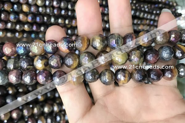 CTE2003 15.5 inches 10mm faceted round AB-color mixed tiger eye beads