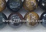 CTE2096 15.5 inches 12mm faceted round AB-color mixed tiger eye beads