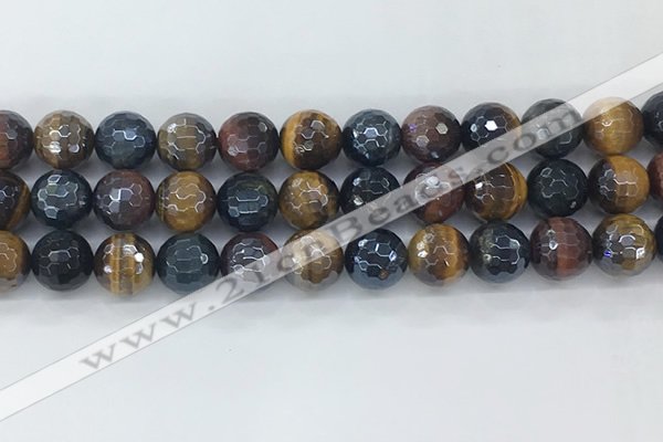 CTE2096 15.5 inches 12mm faceted round AB-color mixed tiger eye beads