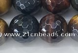 CTE2097 15.5 inches 14mm faceted round AB-color mixed tiger eye beads