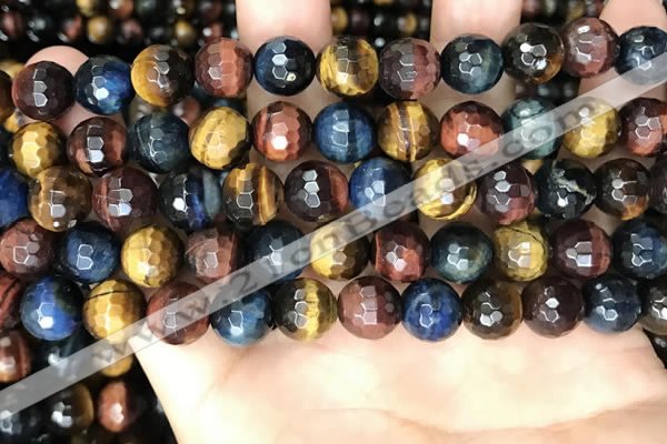 CTE2228 15.5 inches 10mm faceted round colorful tiger eye beads