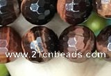 CTE2238 15.5 inches 8mm faceted round red tiger eye beads