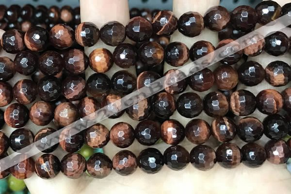 CTE2238 15.5 inches 8mm faceted round red tiger eye beads