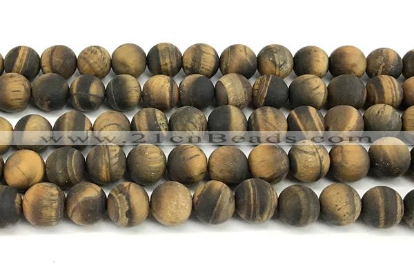 CTE2458 15 inches 10mm round matte yellow tiger eye beads