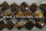 CTE315 15.5 inches 10*10mm faceted diamond yellow tiger eye beads