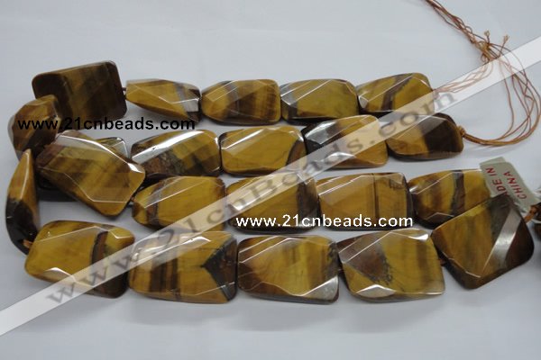 CTE320 25*35mm twisted & faceted rectangle yellow tiger eye beads