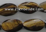 CTE322 15.5 inches 15*25mm twisted & faceted oval yellow tiger eye beads