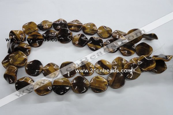 CTE323 15.5 inches 20mm wavy coin yellow tiger eye gemstone beads