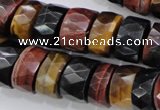 CTE408 15.5 inches 7*12mm faceted tyre red & yellow tiger eye beads