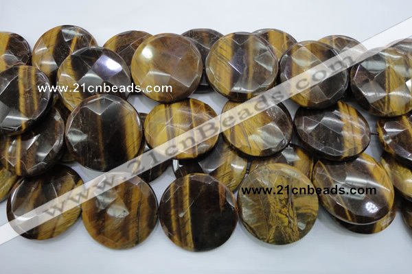 CTE410 15.5 inches 40mm faceted coin yellow tiger eye beads