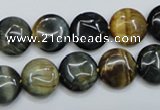 CTE561 15.5 inches 12mm flat round golden & blue tiger eye beads