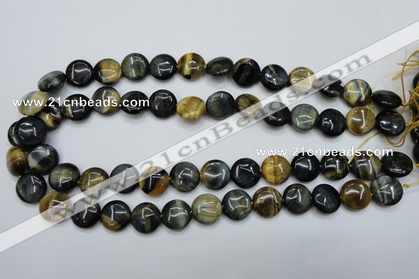 CTE563 15.5 inches 16mm flat round golden & blue tiger eye beads