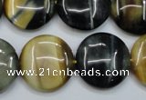 CTE565 15.5 inches 20mm flat round golden & blue tiger eye beads