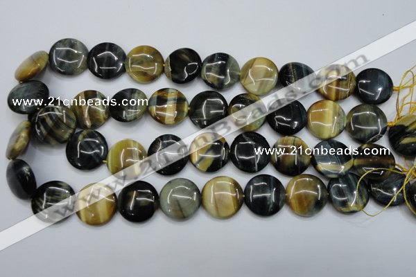 CTE565 15.5 inches 20mm flat round golden & blue tiger eye beads