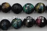 CTE585 15.5 inches 14mm faceted round colorful tiger eye beads