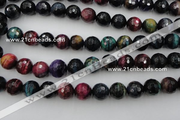 CTE587 15.5 inches 18mm faceted round colorful tiger eye beads