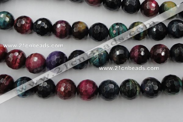 CTE588 15.5 inches 20mm faceted round colorful tiger eye beads