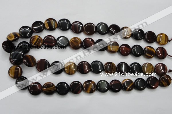 CTE62 15.5 inches 14mm flat round mixed tiger eye gemstone beads