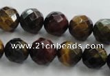 CTE714 15.5 inches 12mm faceted round mixed color tiger eye beads