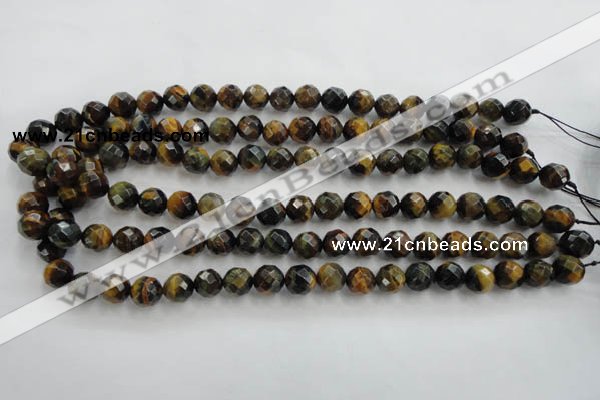 CTE723 15.5 inches 10mm faceted round yellow & blue tiger eye beads