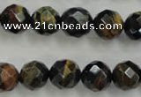 CTE724 15.5 inches 12mm faceted round yellow & blue tiger eye beads