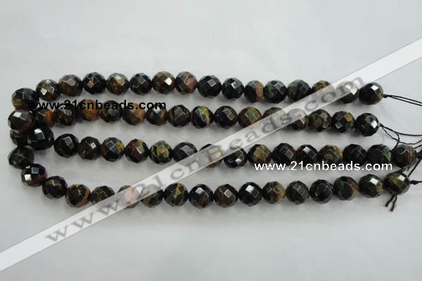 CTE724 15.5 inches 12mm faceted round yellow & blue tiger eye beads