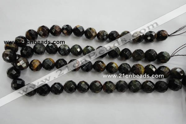 CTE725 15.5 inches 14mm faceted round yellow & blue tiger eye beads